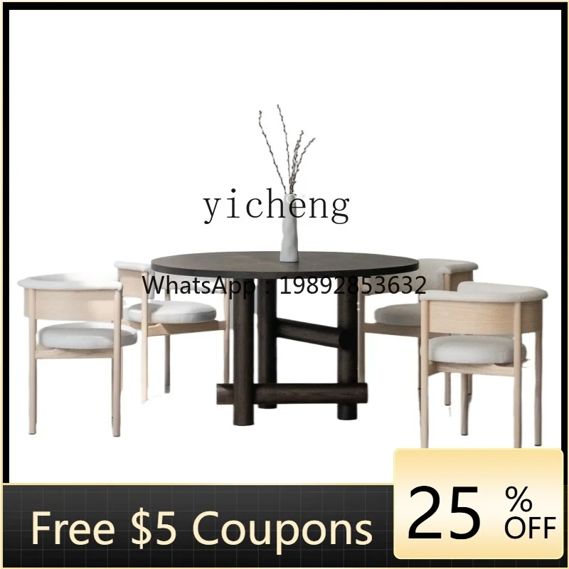 A1  Designer Solid Wood round Dining Table Modern Minimalist White Wax Home Dining Table Silent Style Coffee Table