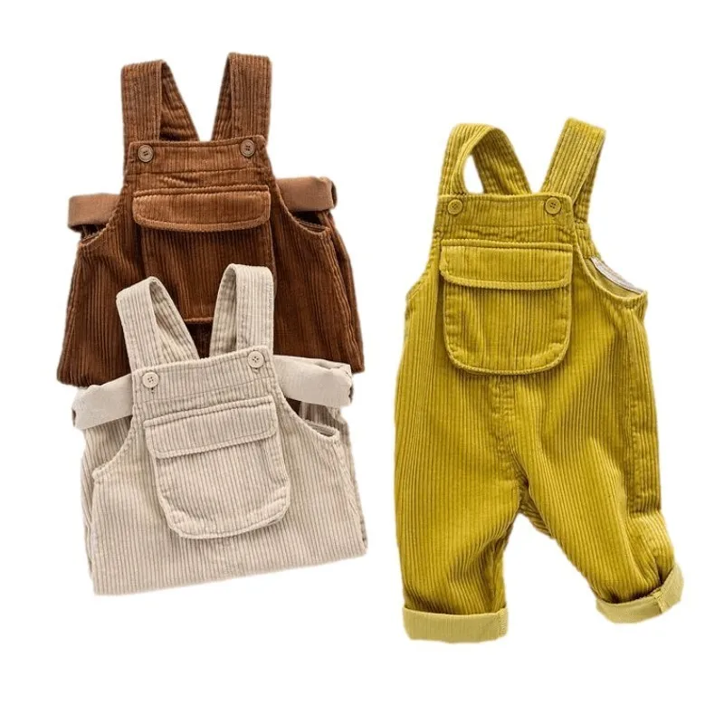 Fashion Baby Girl Boy Corduroy Suspender Pants Toddler Children Cargo Trousers Loose Overalls Spring Autumn Baby Clothes 1-5Y