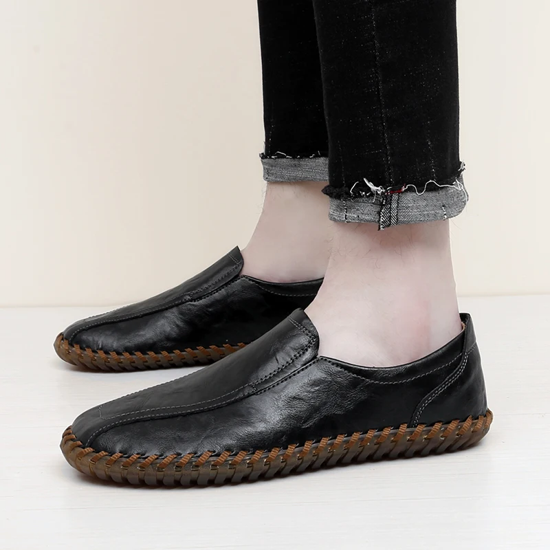 

Lightweight Men's Casual Leather Shoes handmade sewing Walking Shoes Suitable Daily Wear Hiking Shoes Treking Footwear Sneakers