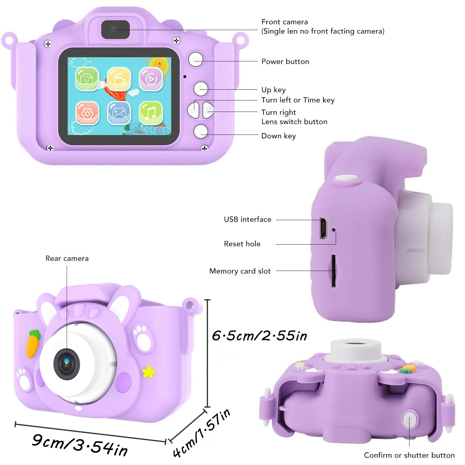 Câmera infantil com cartão de memória de 64 GB, resolução de 48 MP, gravação HD de 1080p perfeita para férias ou presente de aniversário para meninos e meninas.