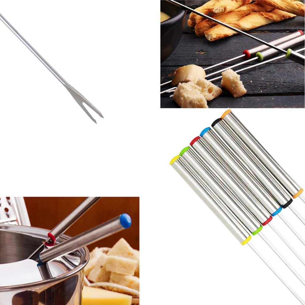

6 Pcs Stainless Steel Hot Pot Fork Skewers Bbq Roasting Sticks Dessert Fruit Food Fondue