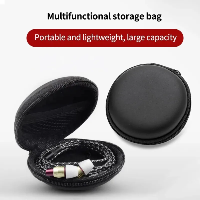 Estuche de almacenamiento redondo, Mini estuche rígido para auriculares, caja para auriculares, bolsa para línea de datos con cremallera, estuche para tarjeta de memoria