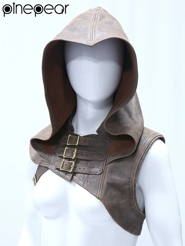 

Капюшон-накидка из искусственной кожи для взрослых, средневековый костюм виккан, паганский аксессуар, косплей, шляпа убийцы, одежда воина для мужчин и женщин