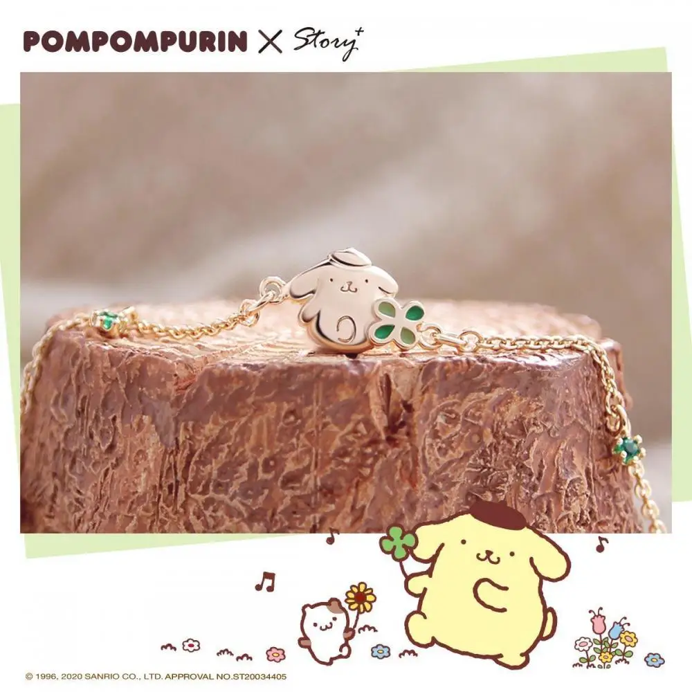 Kawaii Sanrio Bracelet Pom Pom Purin Accessories Cute Beauty Toy Crystal Diamond Clover Couple Jewelry Anniversary Girls Gift