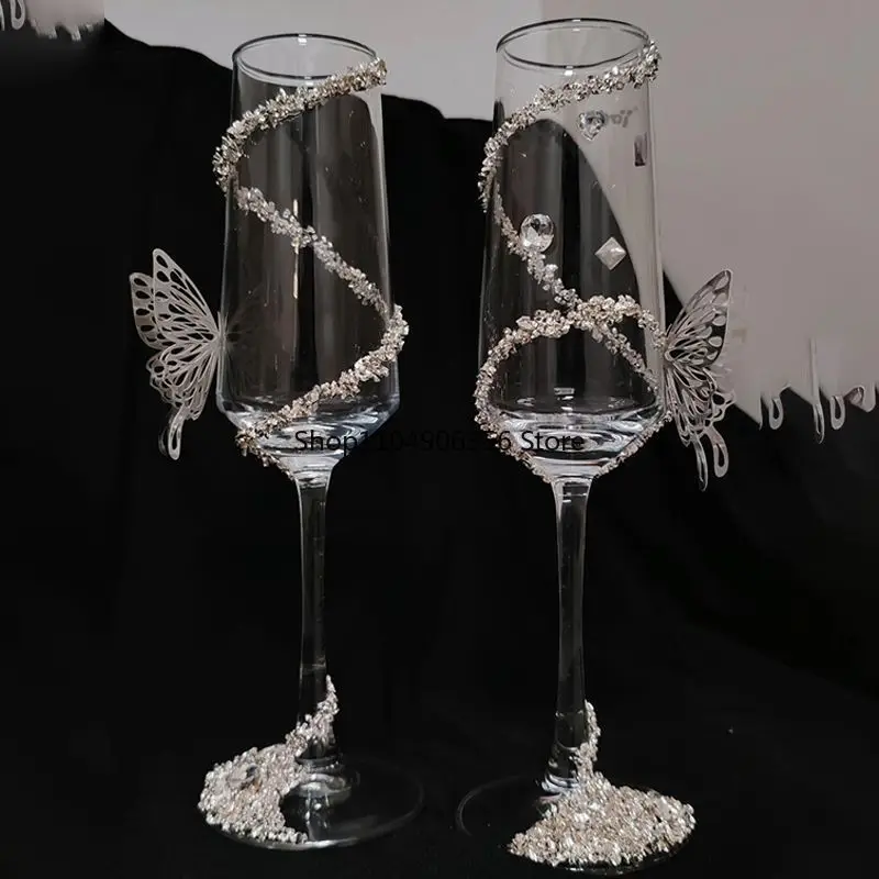 for Creative niche sense homemade wedding toast cup DIY material bag champagne glass engagement decoration gift girl