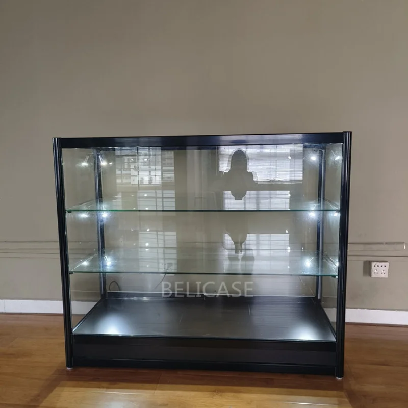 (Kunden spezifisch) hochwertige Aluminium rahmen Glaswand vitrine abschließbare Schiebe design Glas vitrine mit LED-Licht