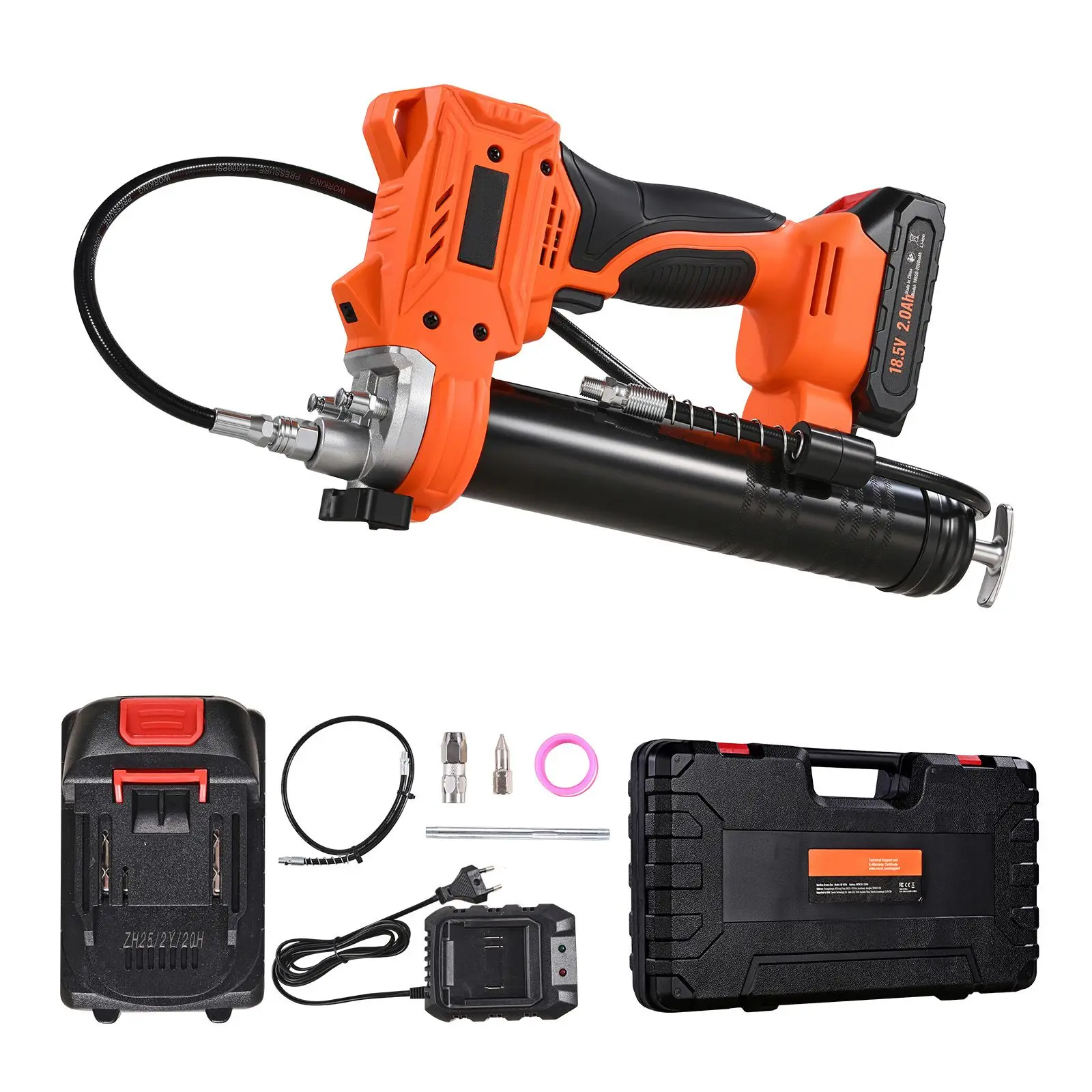 Cordless Grease Gun, 8000 PSI Max Pressure, 20V Electric Grease Gun with 2.0 Ah Battery & LED Light, 35.4-inch Long Hose & Carry