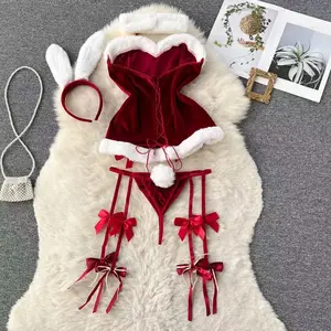 Gutes Kleid ohne Kaninchengriff Kaninchen für Frauen, süße Bogen, plüschende erotische Dessous, sexy Pyjama des Clubs, Spitzenpyjamas, rot -weißes Kleid 10 Hauptverkauf hellweißes Kleid - №4