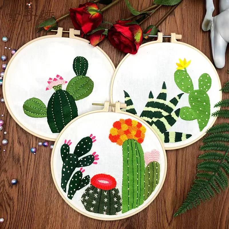 

Embroidery DIY Fabric Embroidery Creative Cactus Three-dimensional Embroidery Includes Tutorials