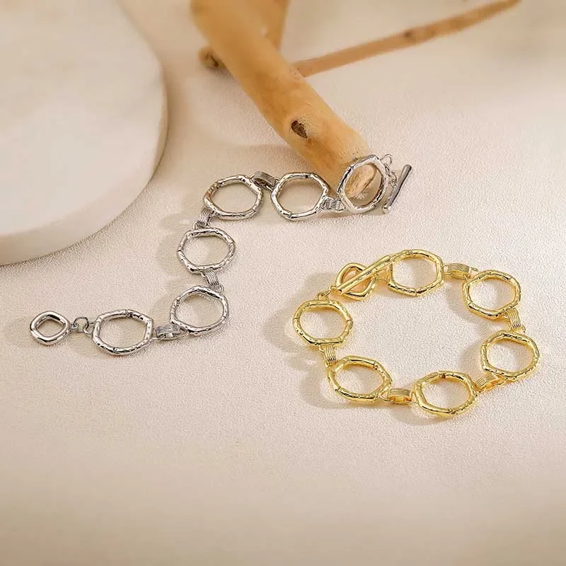HECHENG,18K Golden Plated Retro Geometric Neutral Metal Couple Bracelet with Adjustable Safety Buckle, Perfect Gift 1 Pcs