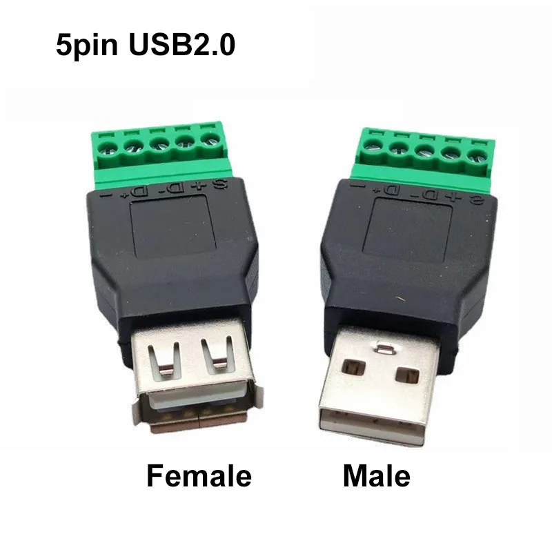 USB 2.0 Type A Male/Female to 5 Pin Screw Connector USB Jack with Shield USB2.0 to Screw Terminal Plug J17