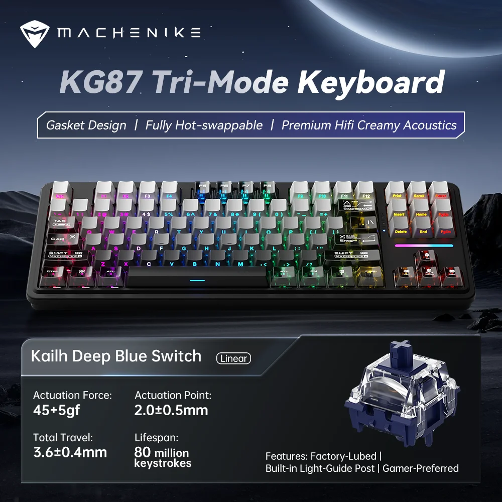 

MACHENIKE KG87 Full Size Mechanical Keyboard Tri Mode 8000mAh Bluetooth Wireless Gaming Keyboards Kailh Switch Gasket RGB