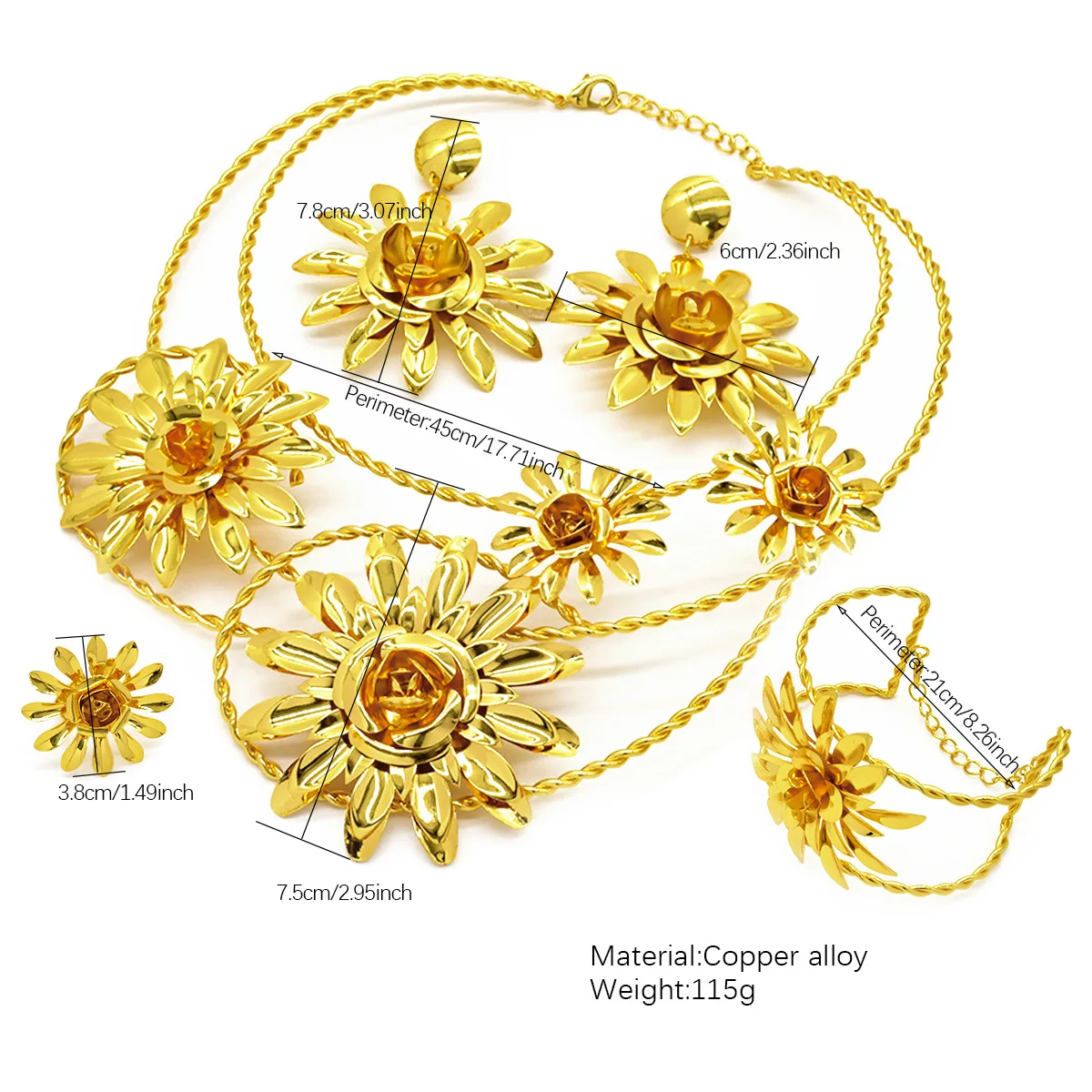 ESALE Hot selling women\'s jewelry set Brazil gold-plated African wedding bride big flower pendant necklace gift