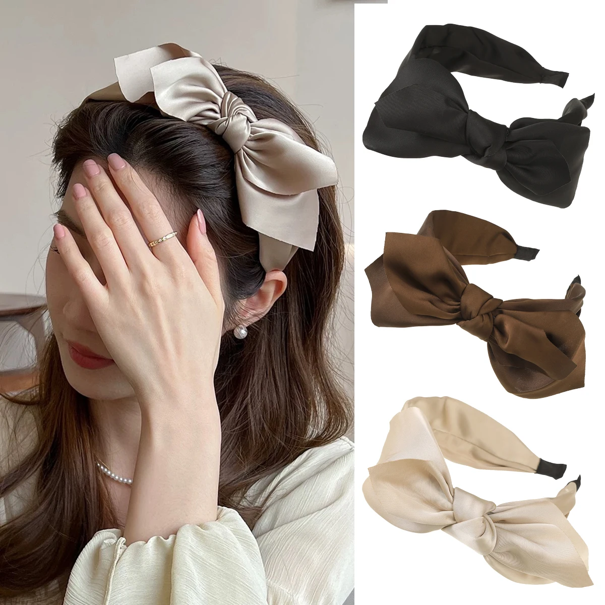 

Black Bow Hair Hoops Headbands Women Summer Simple Wide Hair Hoops Bezel Hair Bands Fashion Hair Accessories Festival Gift