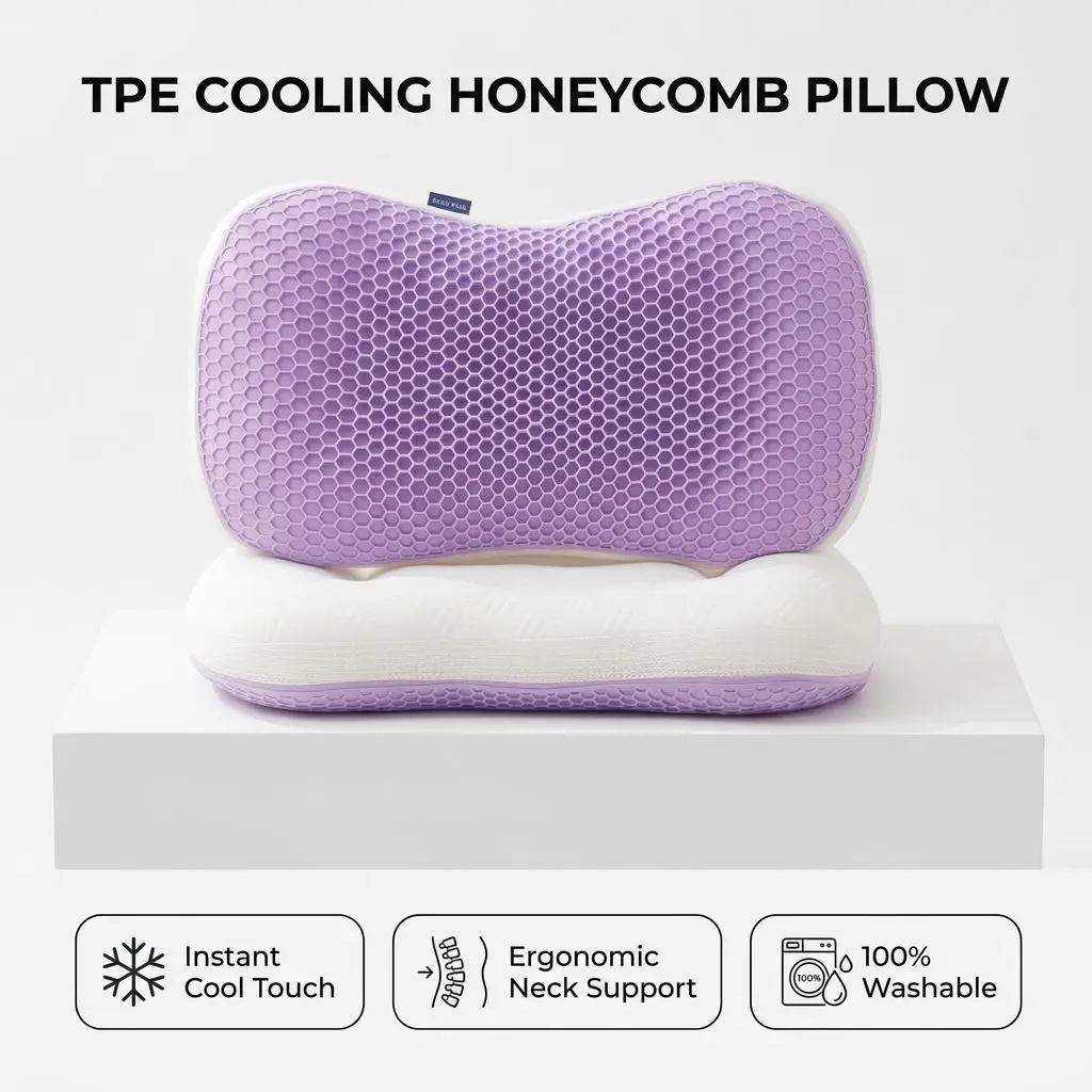 Summer Cooling TPE Honeycomb Grid Pillow Instant Cool Touch Neck Support for Side Back Sleepers AB Side Breathable All Season
