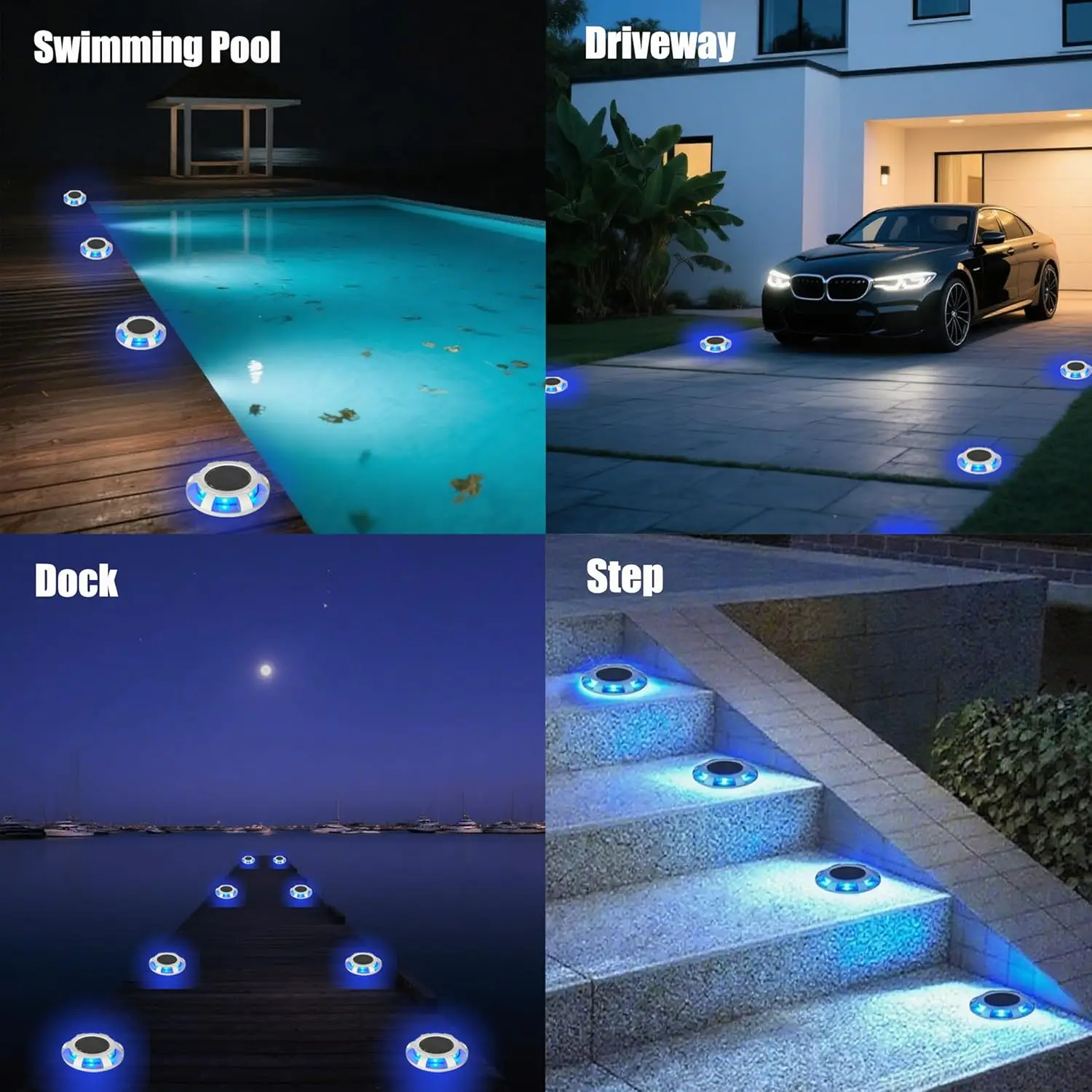 6 قطع من حارة الطاقة الشمسية/سطح الطاقة الشمسية المحيط/مصباح LED للتحذير بالطاقة الشمسية وشريط مقاوم للماء خارجي بقدرة 600 مللي أمبير في الساعة (أزرق، عبوة، 6)