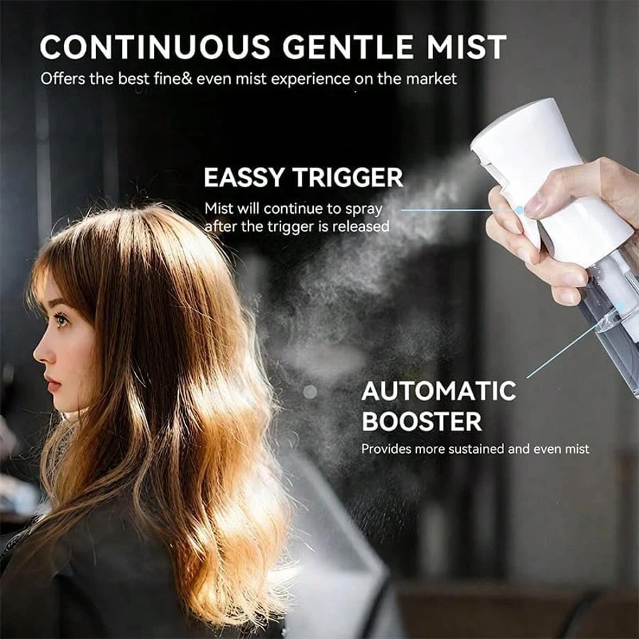 High Pressure Continuous Mist Spray Bottle, Refillable Plastic Sprayer for Hairdressing, Plant Watering & Oil Spraying