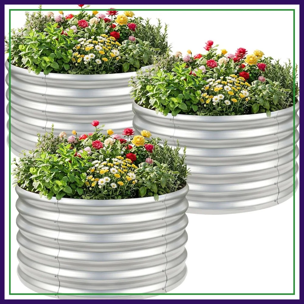 

3PCS Galvanized Raised Garden Bed Kit 2x2x2FT Round Metal Planter for Outdoor Planting, Fruits, Herbs