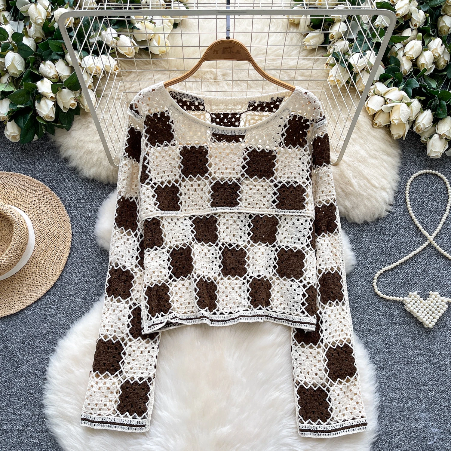 

Винтажная элегантная клетчатая блузка с длинными рукавами и крючками, модная рубашка, повседневный топ, сказочная женская рубашка