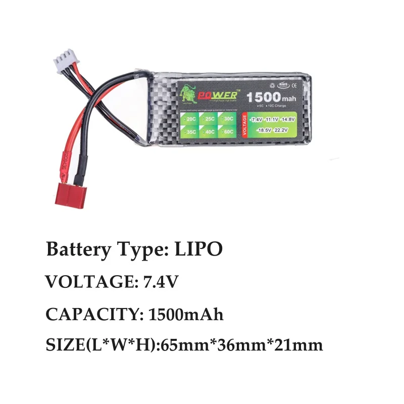 Batteria LIPO 7.4V 2s 1500MAH 1800mah 45C batteria per RC Drone elicottero auto FPV parti della barca con spina T JST XT30 XT60