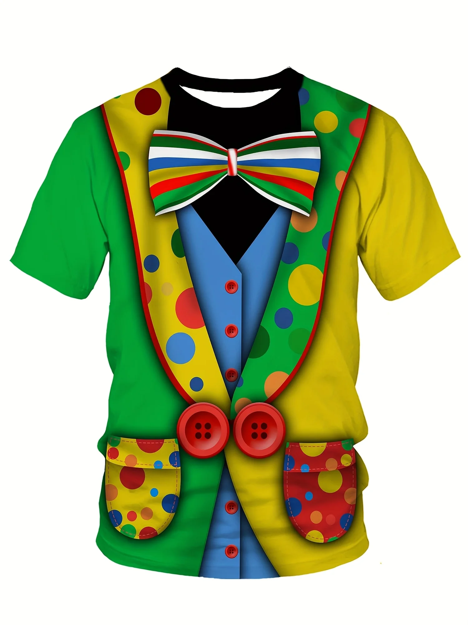 

Men'S Breathable Quick-Dry 3D Pattern T-Shirt, Women'S Playful Clown Costume with Fake Bow Tie, Short Sleeves