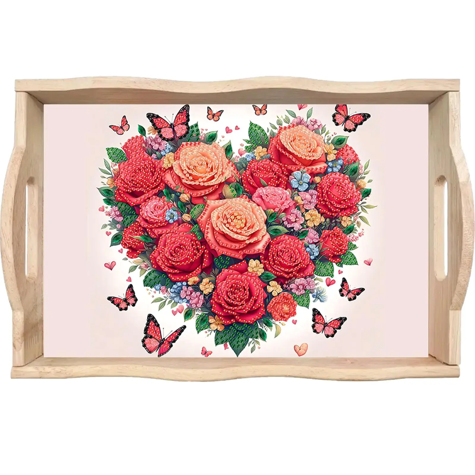 

Diamond Painting Wooden Tray with Handle Diamond Art Painting Wooden Serving Tray Serving Platter for Food Snacks Home Decor