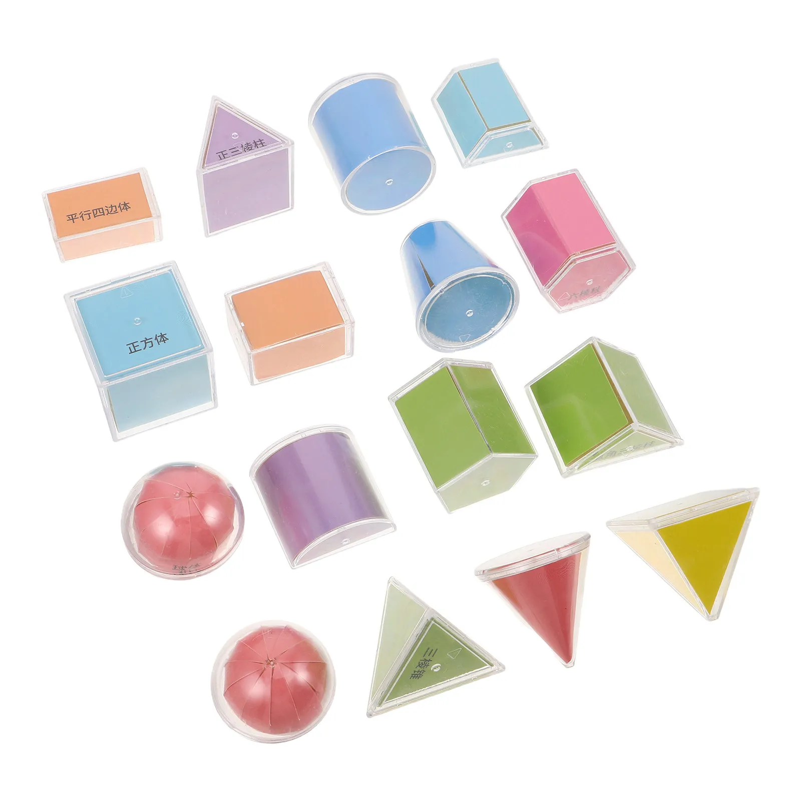 16Pcs Transparent Geometric Solid Blocks Folding 3D Geometry Models for Math Teaching Volume Concepts Spatial Reasoning Stem