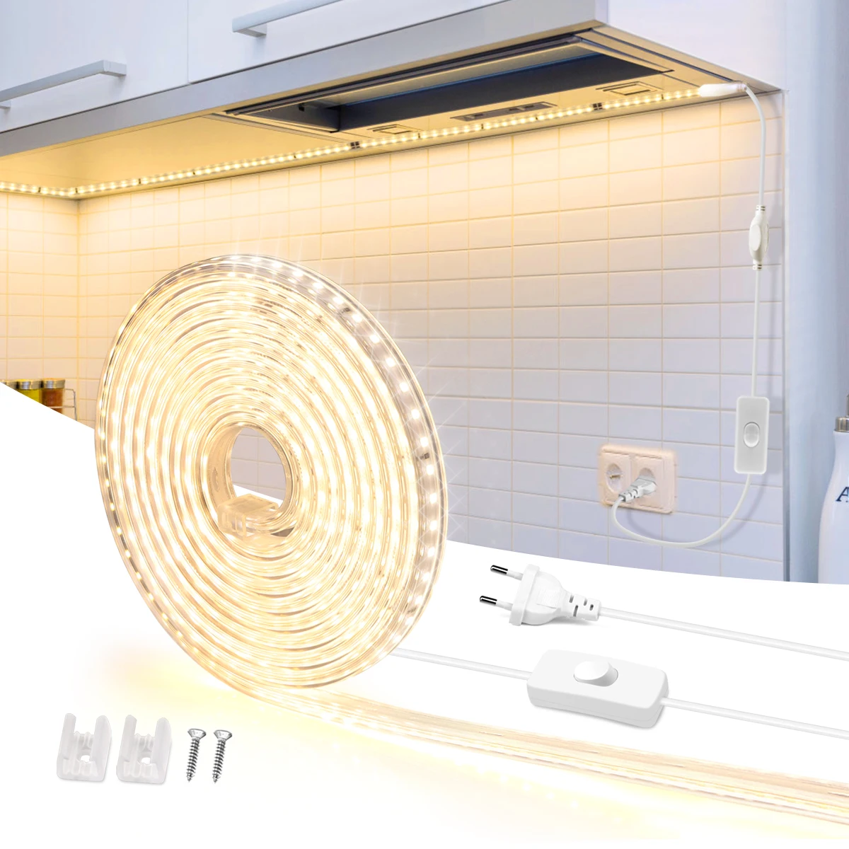 

220V/110V LED Strip 2835 High Safety High Brightness 120LEDs/m Flexible LED Light Outdoor Waterproof LED Strip Light With Switch