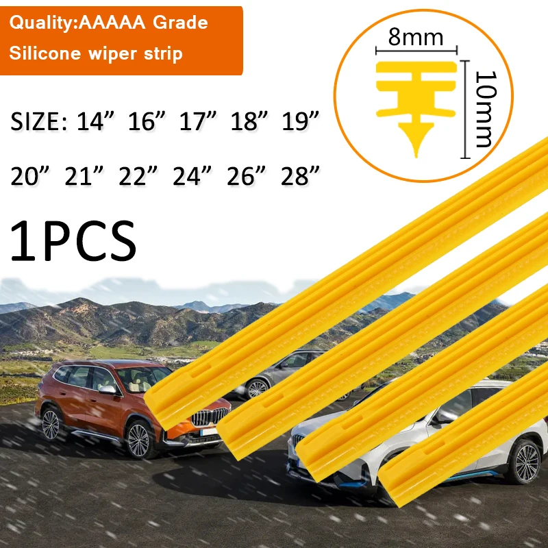 1 szt. Pióro wycieraczki samochodowa szyby żółty pasek wymienny z żelem krzemionkowym 8MM 14 "16" 17 "18" 19 "20" 21 "22" 24 "26" 28 "akcesoria samochodowe