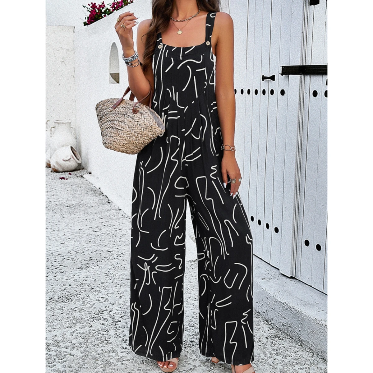 2025 Women's Jumpsuit Summer Loose Casual Print Ladies Sleeveless Streetwear Elegant Rompers Women All-Match Playsuits Jumpsuits