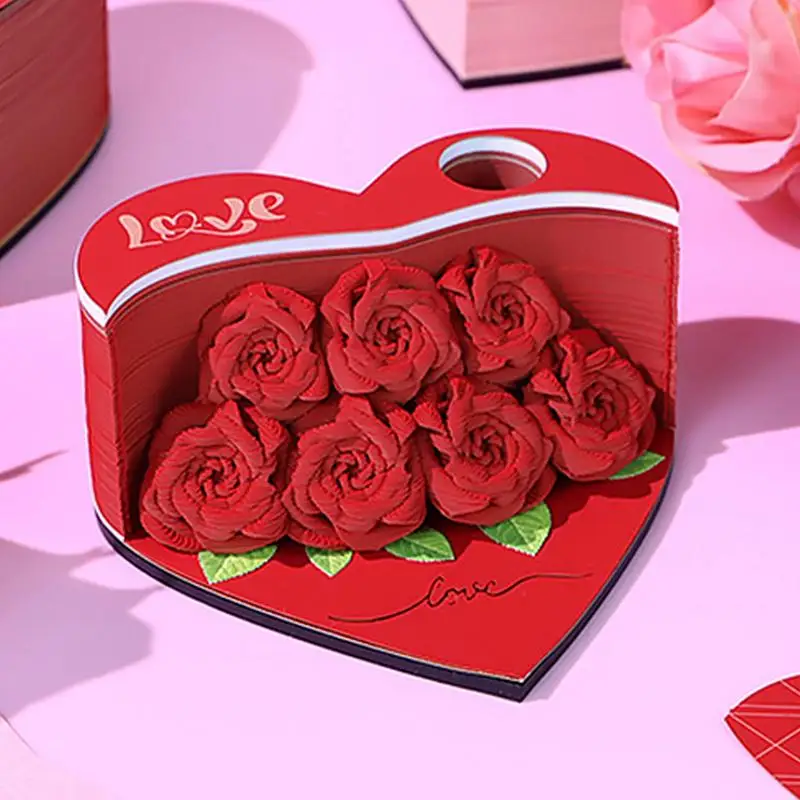 3D блокнот для заметок, искусство 156 листов, форма любви, цветочная бумага, резьба по искусству, блокнот в форме цветка, нелипкие почтовые заметки, креативная бумажная карта