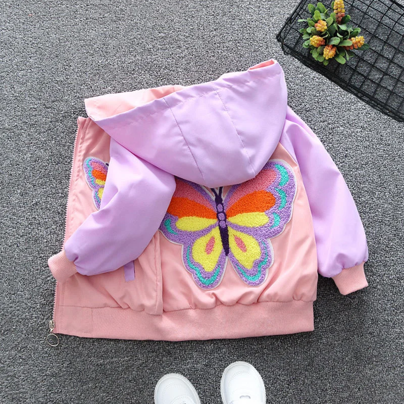 Girls' Spring Hooded Coats Children Autumn Butterfly Jackets Kids Fashion Cartoon Outerwear Teenager Casual Clothing 2-12Y