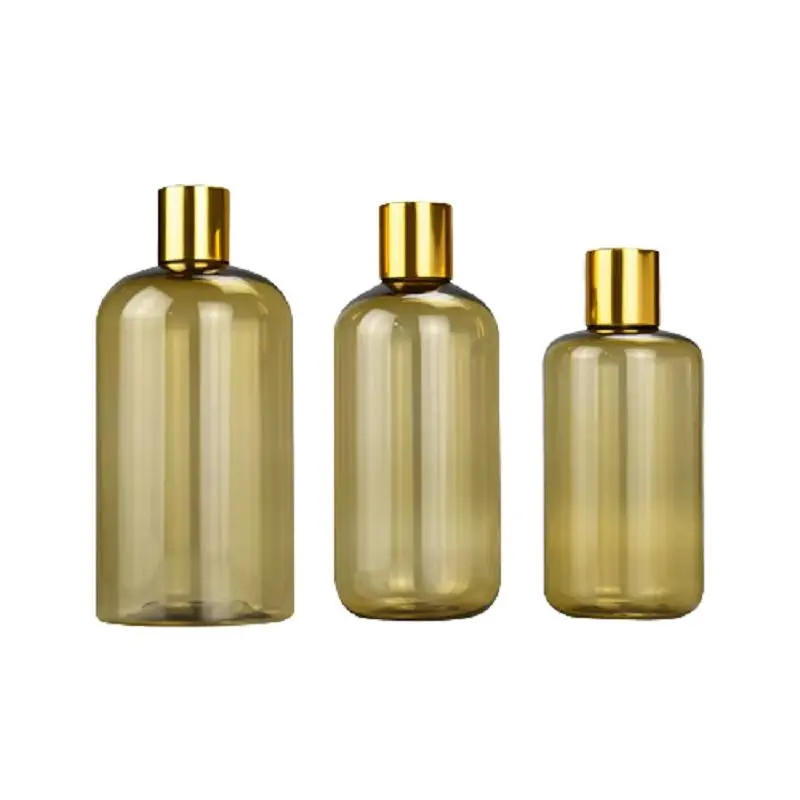 

12Pcs Refillable Bottle Packing Clear Brown Black Lotion Pump Gold Screw Disc Cover 250ml 300ml 350ml 500ml Cosmetic Containers