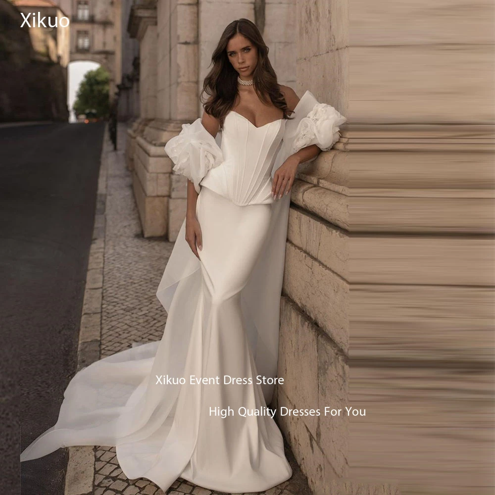 Xikuo moderno puff mangas vestido de casamento civil até o chão vestidos de noche querida sereia robes de cocktail personalizado
