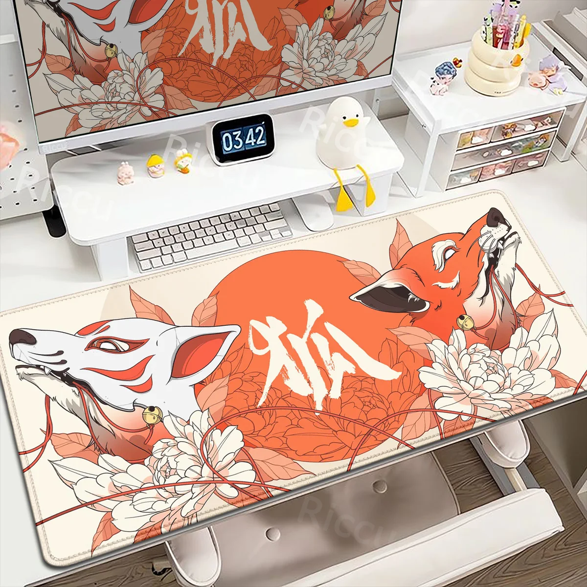 

Kawaii Deskmat Anime Fox Gamer Mouse Pad Pink Large Gaming Mousepad XXL Office Table Accessories Non-slip Mausepad Rubber Carpet