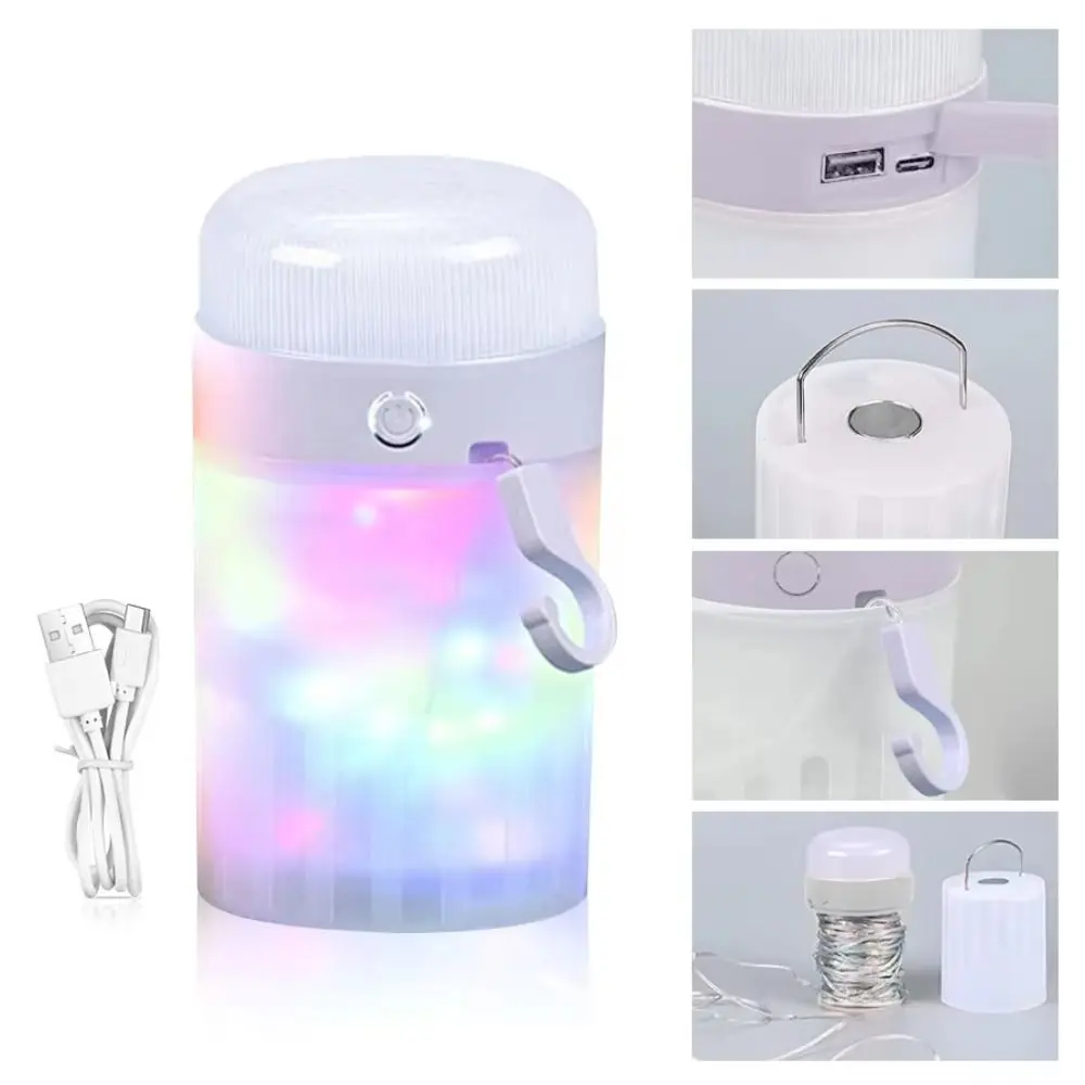 ไฟกลางคืน ไฟตั้งแคมป์หลากสีสัน ไฟสตริงกันน้ำแบบชาร์จไฟได้ RGB ความยาว 10 เมตร ไฟแคมป์ปิ้ง LED ตกแต่งวันหยุด