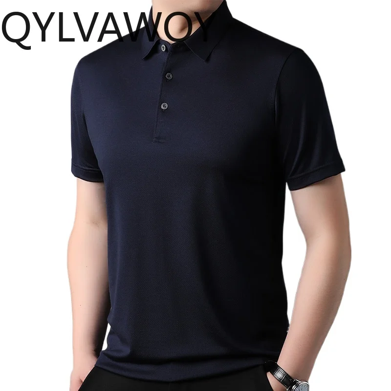 

QYLVAWOY 96.4% Натуральная шелковая футболка из тутового шелкопряда, высококачественная короткая рубашка, летний топ с отложным воротником для мужчин, удобная повседневная одежда