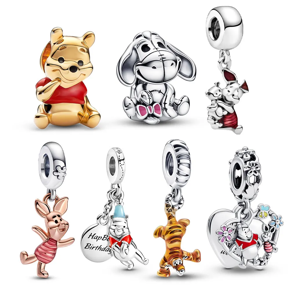 

Disney 925 Sterling Silver The Pooh Winnie Bead Animal Piglet Eeyore Chamrs Fit Original Pandora Stitch Bracelet DIY Making Bead