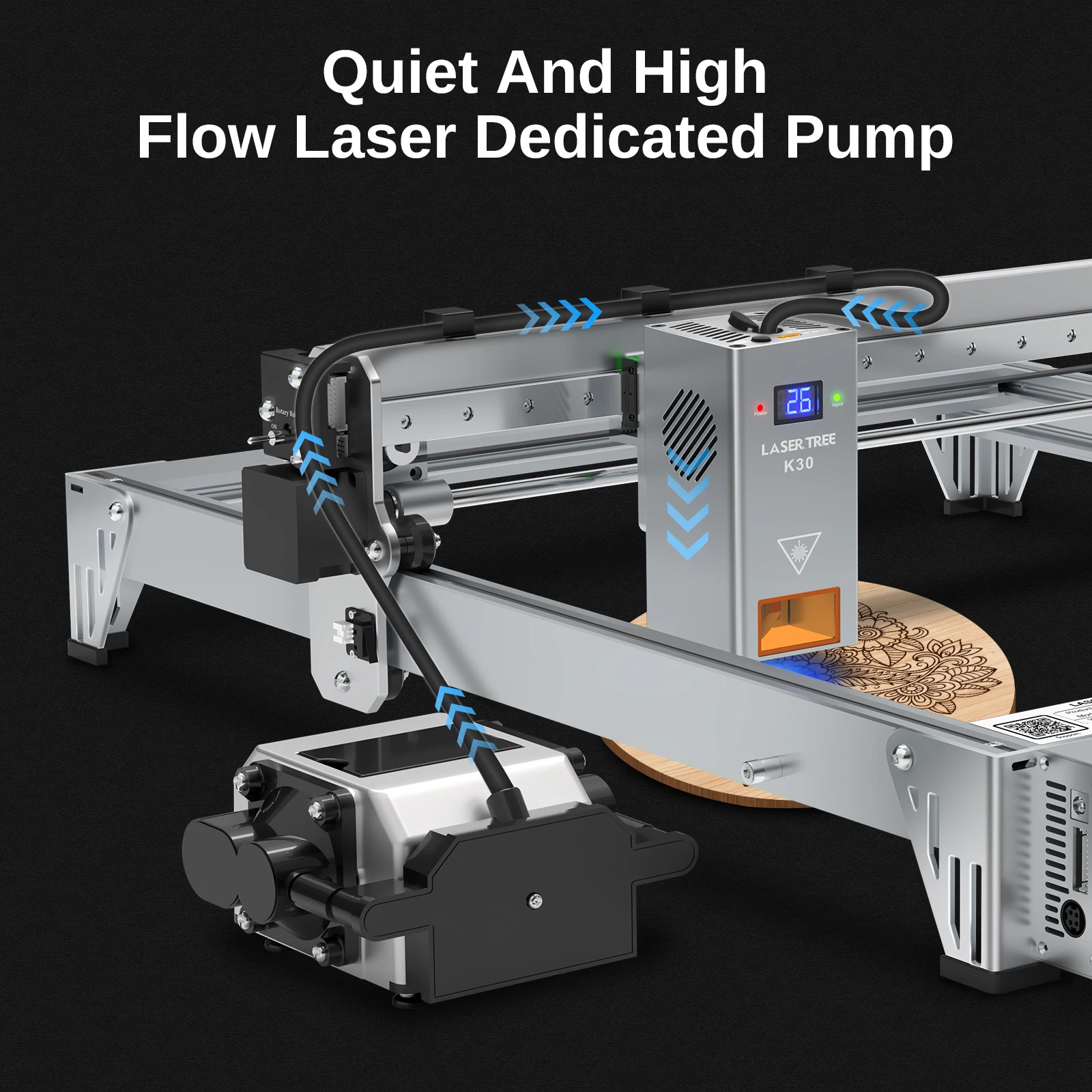 LASER TREE-Bomba de ar eletromagnética Compressor de ruído inferior Fluxo de ar ajustável para cabeça laser Assist de ar novo 24V