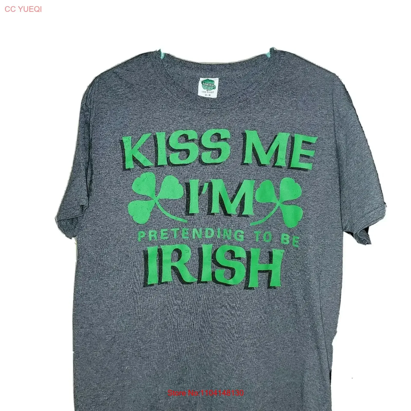 Kiss Me I m Pretending To Be Irish Gray T Shirt Men s Medium vintage Washed Breathable Stretched Unisex Soft fashion graphic