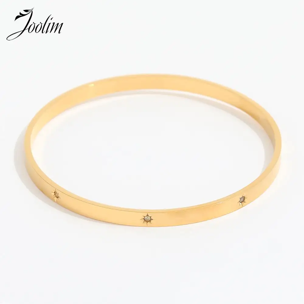 

Joolim Jewelry High End PVD Wholesale No Fade Classic Versatile Brushed Fine Glass Bangle Stainless Steel Bracelet for Women