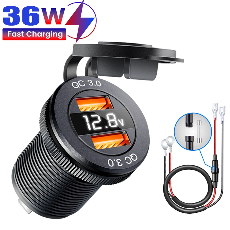 

Display voltmeter adapter USB CType C QC3.0 USB Fast Car Charger for car SUV Motorcycle Truck Boat ATV