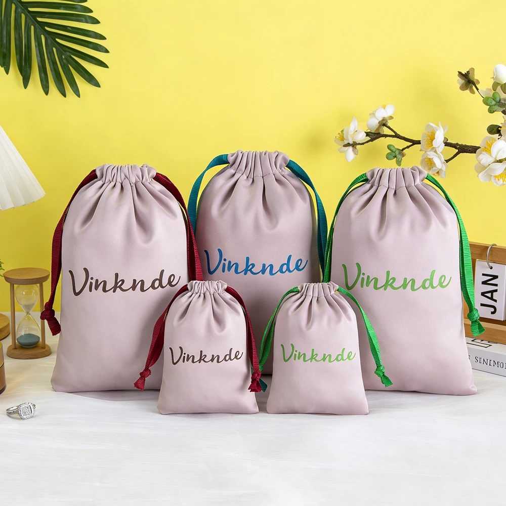 

50Pcs Soft Champagne Silk Satin Jewelry Bag Custom Logo Earrings Neckalce Blush Perfume Candy Storage Ribbon Drawstring Pouches