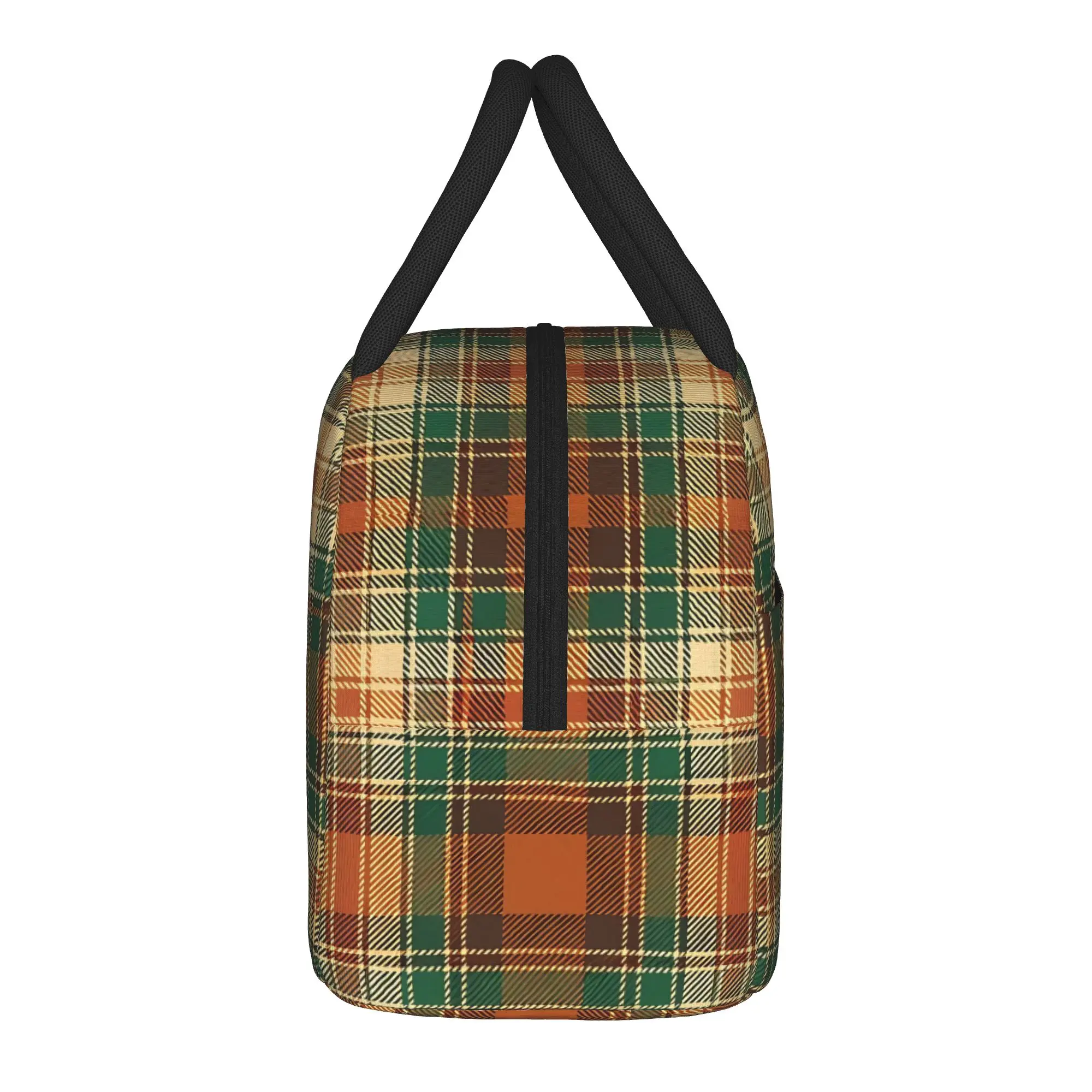 Tartan Green Insulated Lunch Bag Cooler Bag Reusable,Meal Container  High Capacity Tote Lunch Box Food Handbags Office  Picnic