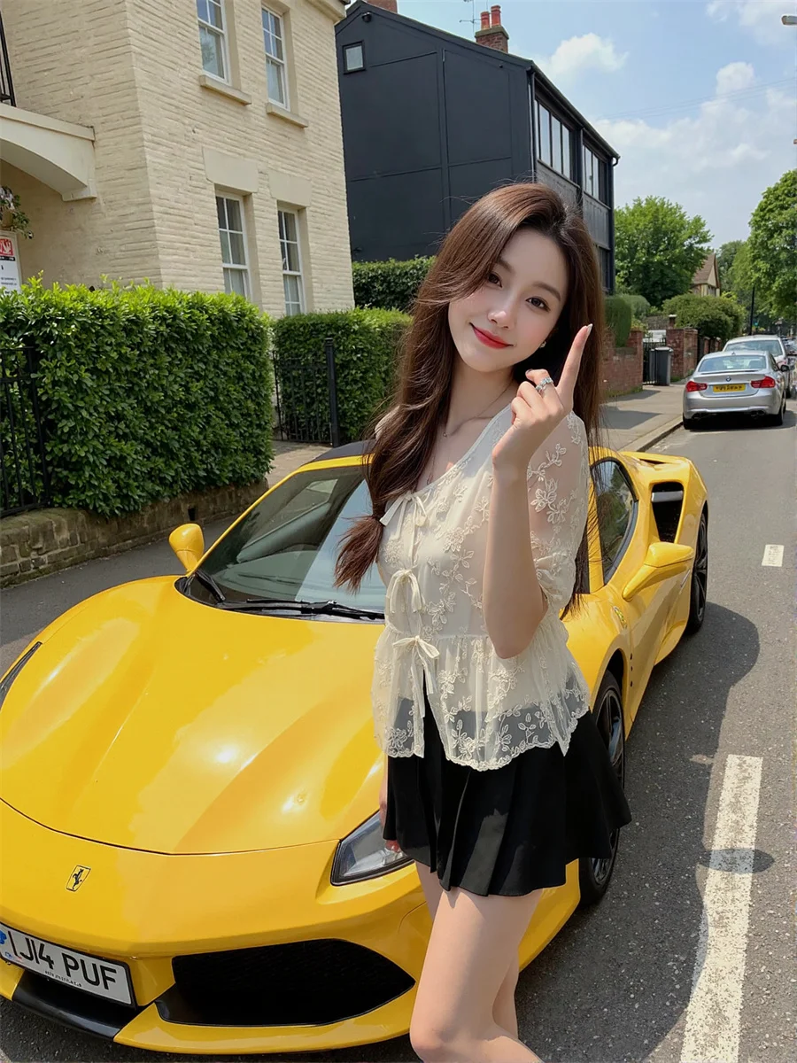 Chemisiers à manches bouffantes et col rond pour femme, haut élégant, populaire d'hiver, ajouré, sans manches, boucles solides, dos soigné, école, respirant