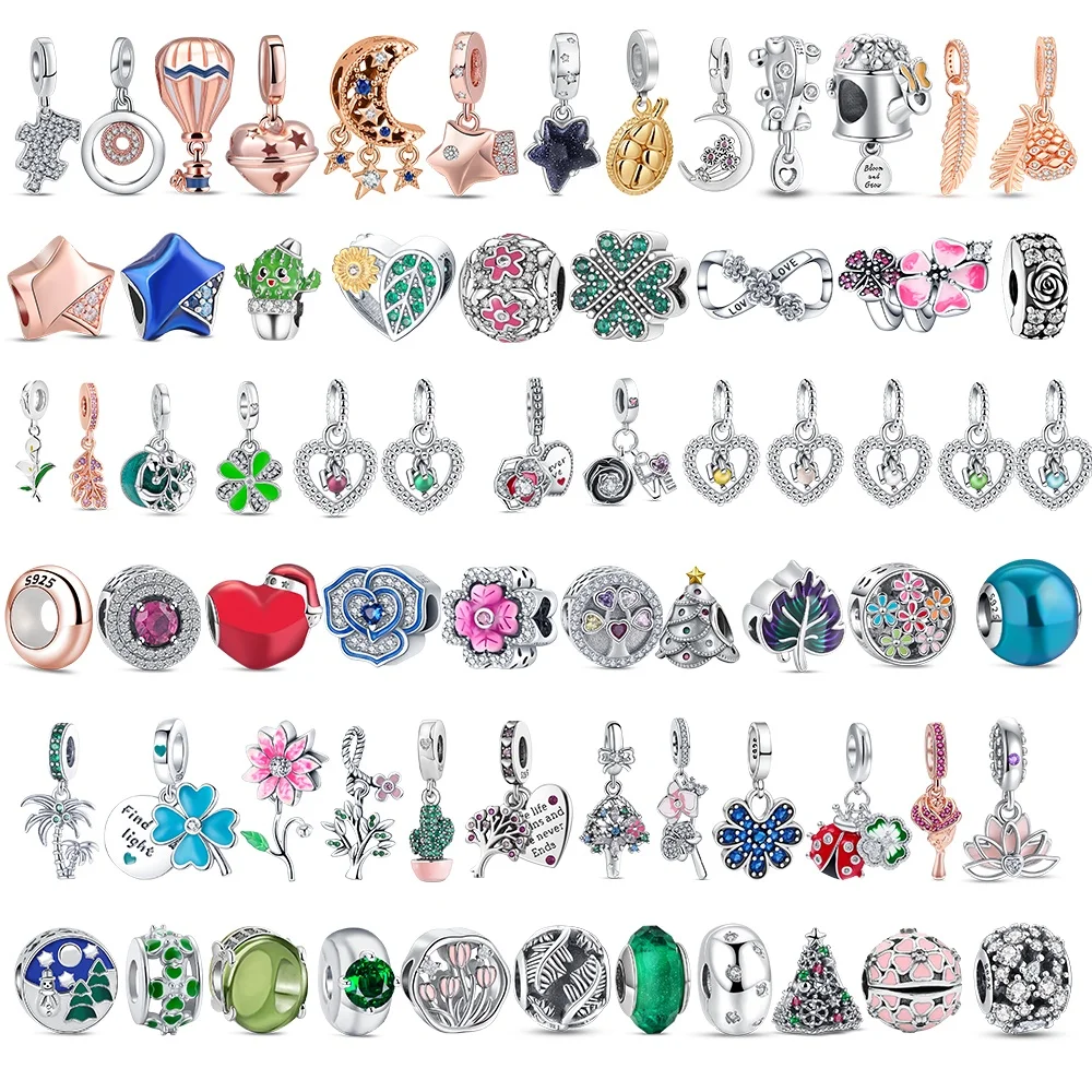 Original 925 Sterling Silver DIY Charm Beads Tree Leaf Flower Ladybug Pendant for Bracelet Charm Jewelry Women Surprise Gift