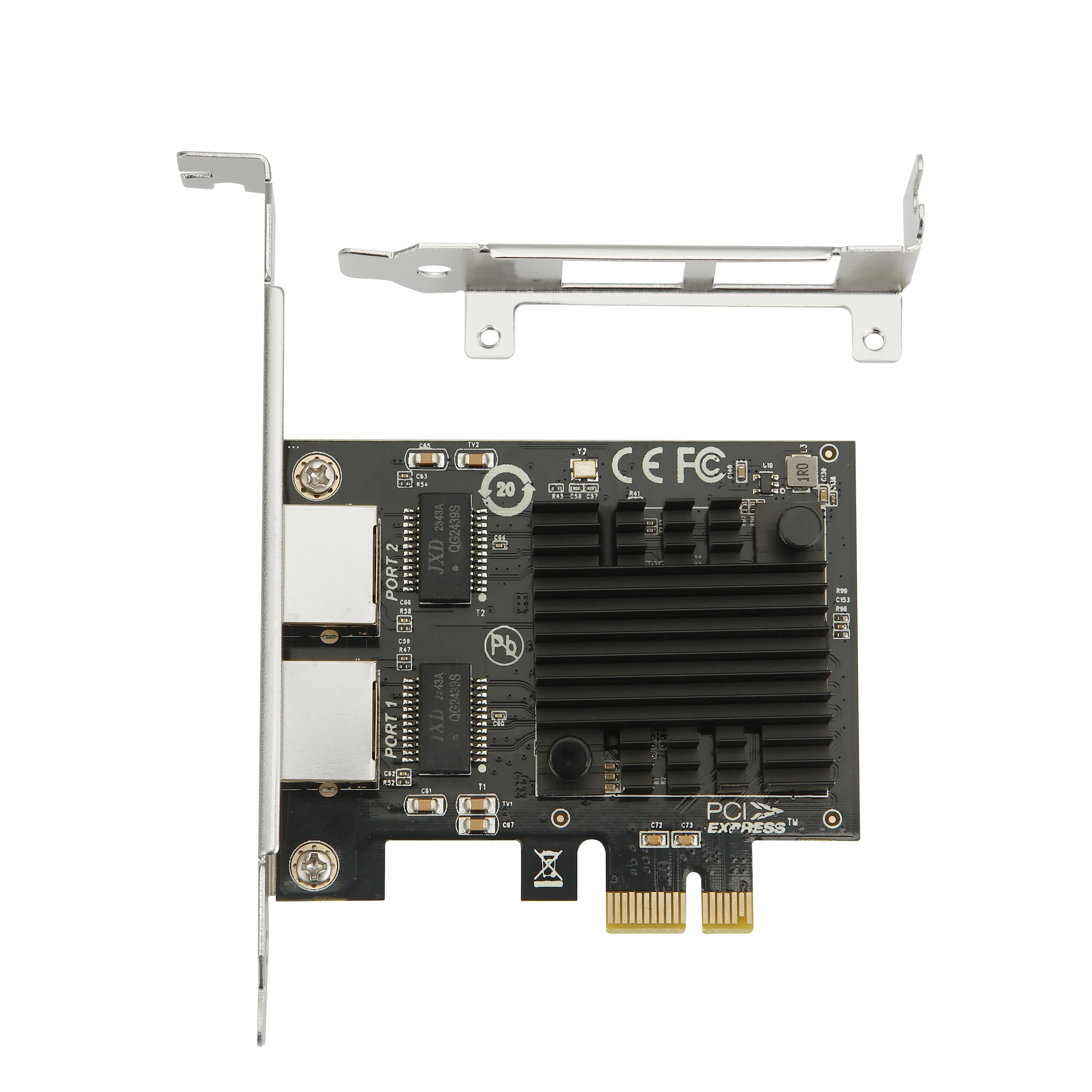 2.5Gb PCIE Network Card PCI Express X1 to 2 Port RJ45 Gigabit Ethernet NIC 2500Mbps Network Adapter RTL825BG Chip for PC Desktop