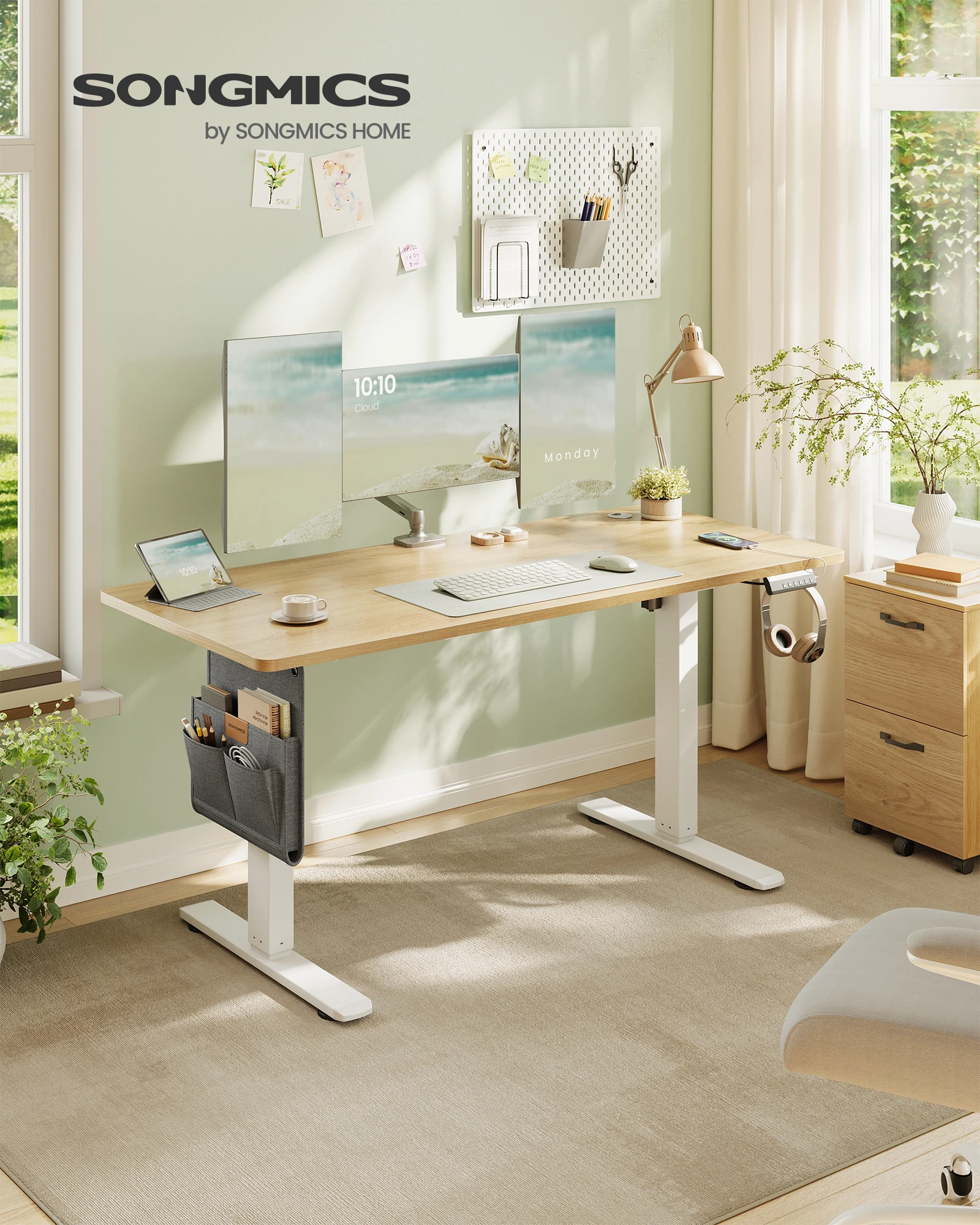 SONGMICS Höhenverstellbarer Schreibtisch elektrisch, 140 x 60 cm, Memory-Funktion mit 4 Höhen, USB-C-Anschluss