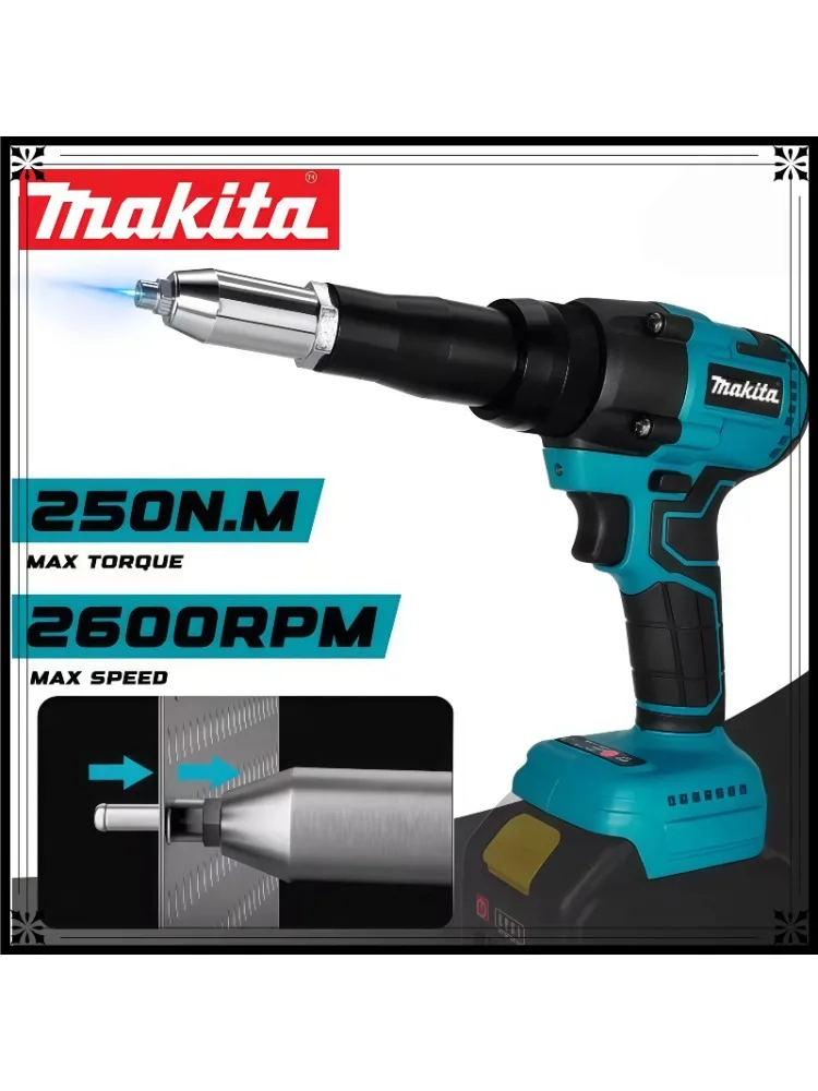 Makita Borstelloze Elektrische Klinknagelpistool voor Makita 18V Accu LED Draadloze Klinknagelmoer Pistool Automatisch Klinknagelgereedschap - afbeelding 2