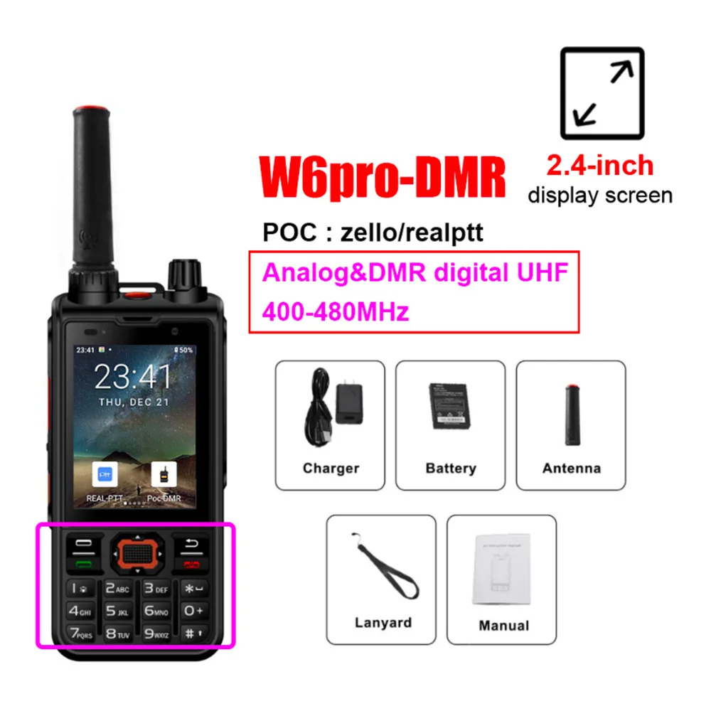 

ANYSECU Walkie Talkie W6 PRO POC Android10 Work with REAL PTT / Zello WIFI UHF 400-480mhz DMR Digital Radio 4G Network Radio